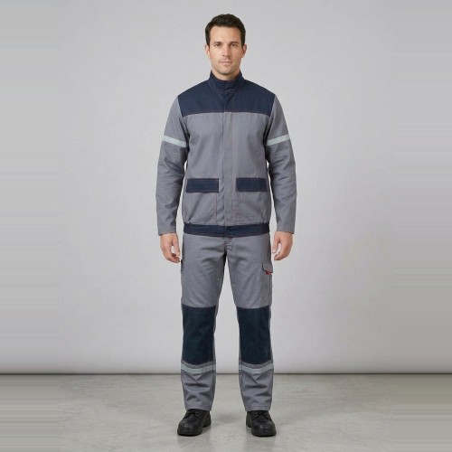 Zestaw spawalniczy SPAWACZ LIGHT bluza + spodnie szaro-granatowy na modelu