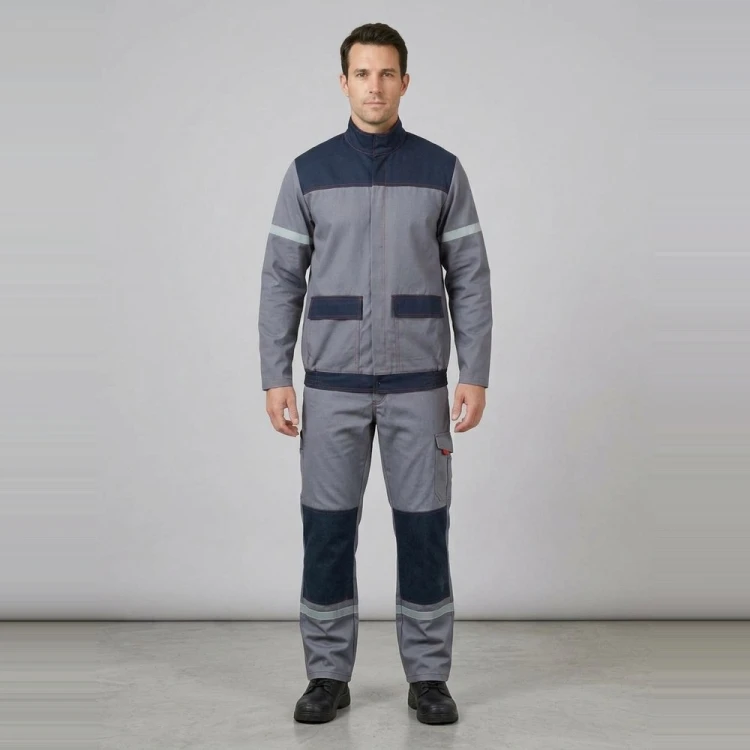 Zestaw spawalniczy SPAWACZ LIGHT bluza + spodnie szaro-granatowy na modelu