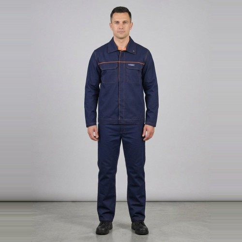 Zestaw spawalniczy antystatyczny PROFFLAM ANTISTATIC bluza + spodnie granatowy na modelu