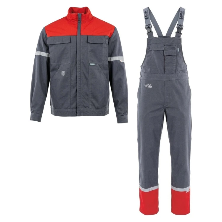 Zestaw PIORUN bluza + ogrodniczki ciemnoszaro-czerwony – przód