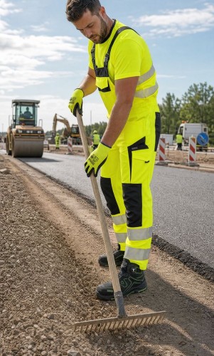 Ogrodniczki DROGOWIEC COMFORT żółte w pracy przy drodze