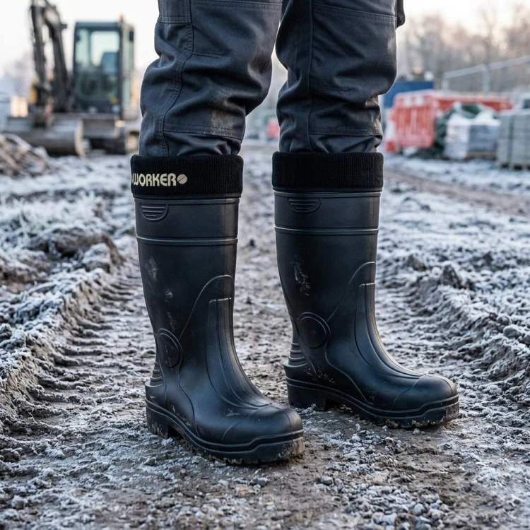 Kalosze WORKER na mroźnym placu robót drogowych