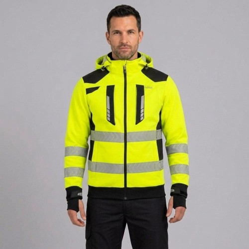 Softshell ostrzegawczy DROGOWIEC COMFORT żółty na modelu