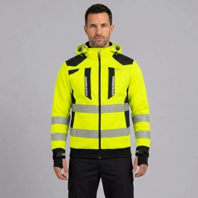 Softshell ostrzegawczy DROGOWIEC COMFORT żółty na modelu