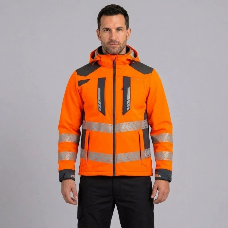 Softshell ostrzegawczy DROGOWIEC COMFORT pomarańczowy na modelu