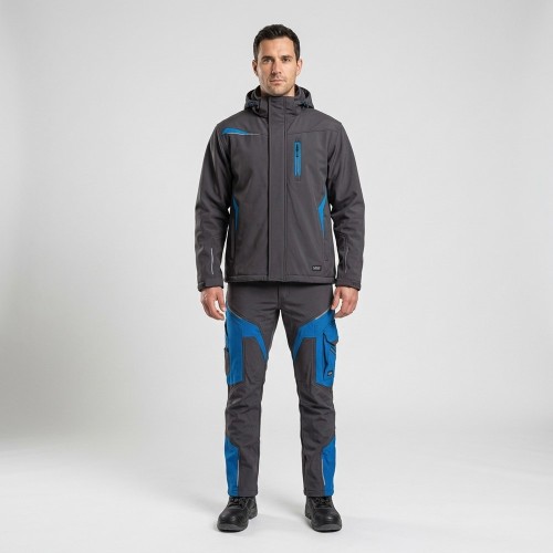 Zimowy zestaw roboczy COMFORT WINTER grafitowo-niebieski na modelu