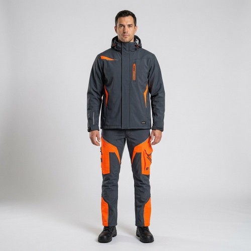 Zimowy zestaw roboczy COMFORT WINTER grafitowo-pomarańczowy na modelu