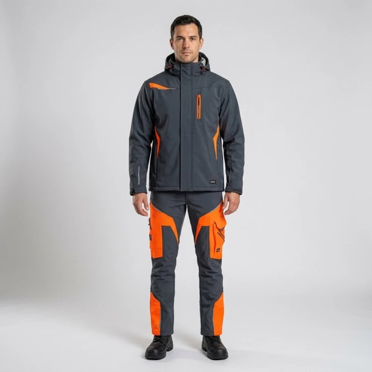 Zimowy zestaw roboczy COMFORT WINTER grafitowo-pomarańczowy na modelu
