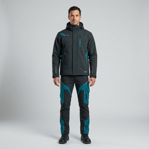 Zimowy zestaw roboczy COMFORT WINTER czarno-petrolowy na modelu