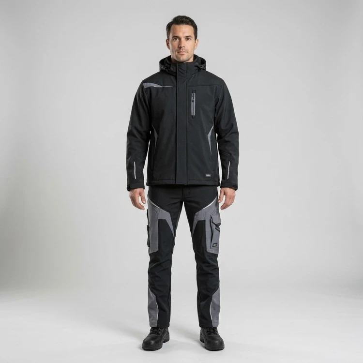 Zimowy zestaw roboczy COMFORT WINTER czarno-szary na modelu