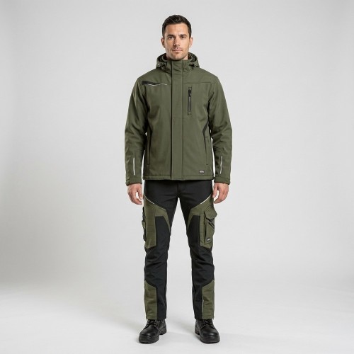Zimowy zestaw roboczy COMFORT WINTER oliwkowo-czarny na modelu