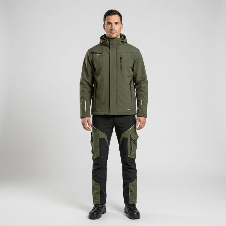 Zimowy zestaw roboczy COMFORT WINTER oliwkowo-czarny na modelu