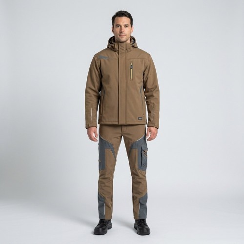 Zimowy zestaw roboczy COMFORT WINTER brązowo-grafitowy na modelu