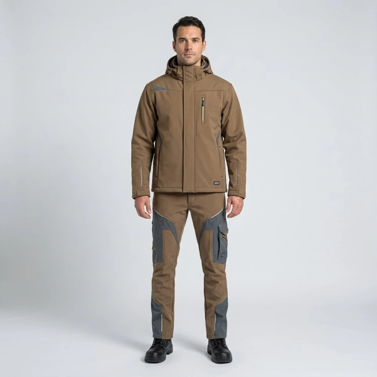 Zimowy zestaw roboczy COMFORT WINTER brązowo-grafitowy na modelu