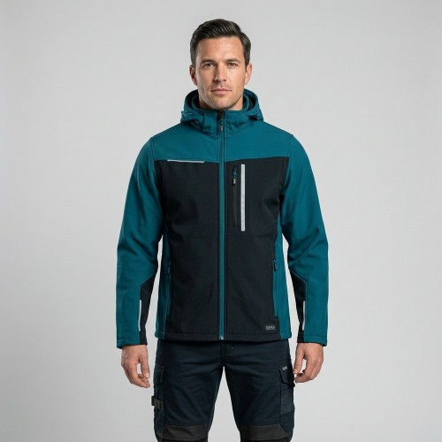 Softshell roboczy COMFORT PLUS czarno-petrolowy na modelu