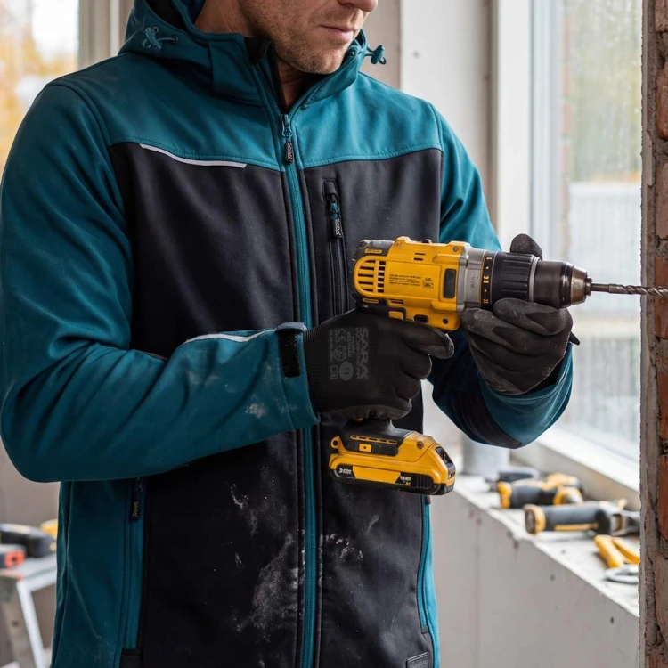 Softshell COMFORT PLUS czarno-petrolowy w pracy