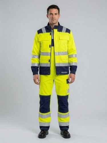 Zestaw MULTI PRO NEW 6w1 bluza + ogrodniczki żółto-granatowy na modelu