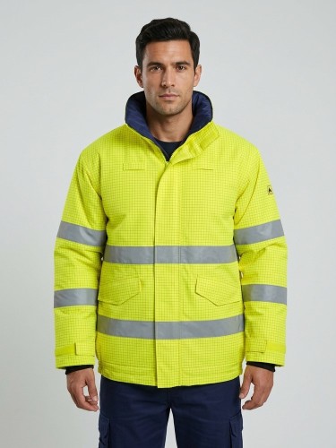 Kurtka multiochronna ROSSINI 1969 Multinorm Hi-Vis Bomber żółta na modelu