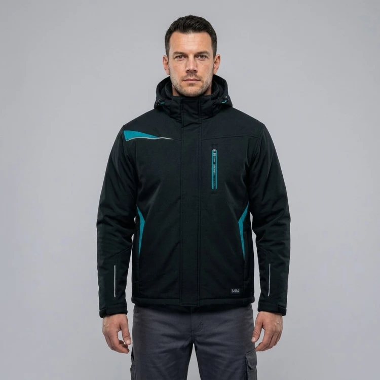 Kurtka zimowa COMFORT WINTER czarno-petrolowa na modelu