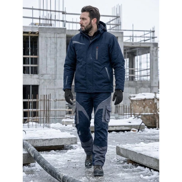 Kurtka zimowa COMFORT WINTER granatowo-szara w pracy – ujęcie 2