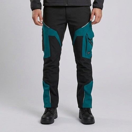 Spodnie softshell COMFORT WINTER czarno-petrolowe na modelu
