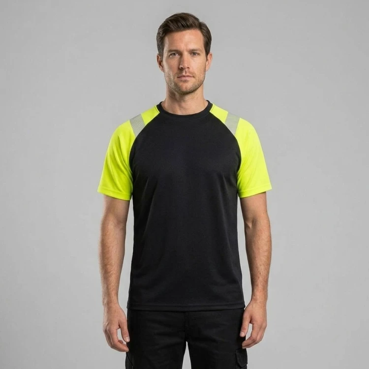Koszulka robocza ORION HIGH VIS czarno-żółta na modelu