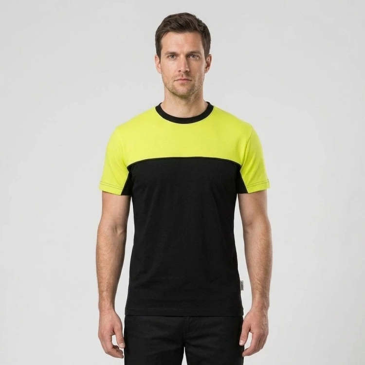 Koszulka MALFINI COLORMIX 109 limonkowo-czarna na modelu