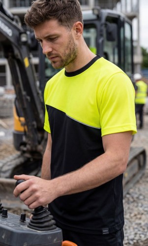 Koszulka COMFORT PLUS czarno-seledynowa na budowie