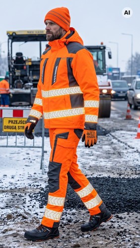 Kurtka zimowa ostrzegawcza DROGOWIEC COMFORT WINTER pomarańczowo-grafitowa