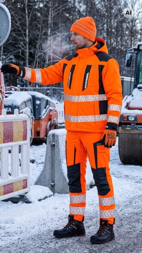 Spodnie zimowe ostrzegawcze DROGOWIEC COMFORT WINTER pomarańczowo-grafitowe