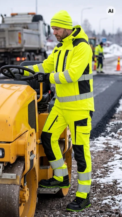 Spodnie DROGOWIEC COMFORT WINTER żółto-czarne na modelu