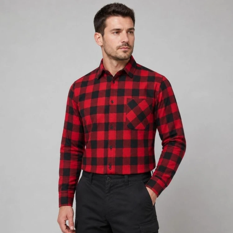 Koszula flanelowa JHK KOFL czerwona na modelu