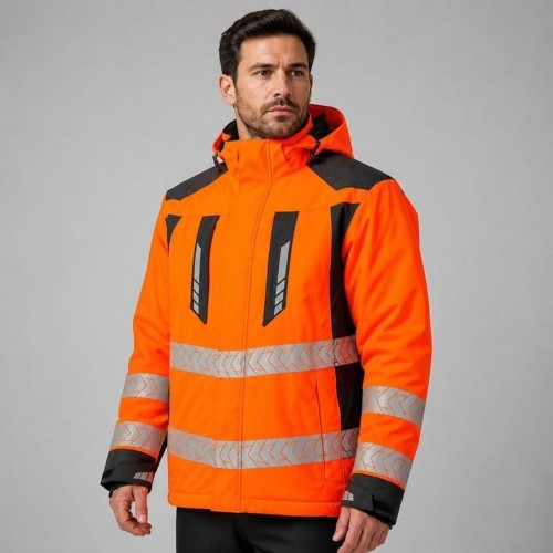 Kurtka zimowa ostrzegawcza DROGOWIEC COMFORT WINTER pomarańczowo-grafitowa na modelu