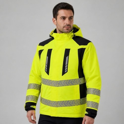 Kurtka zimowa ostrzegawcza DROGOWIEC COMFORT WINTER żółto-czarna na modelu