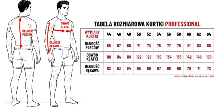 Tabela rozmiarów ART.MAS PROFESSIONAL – bluza