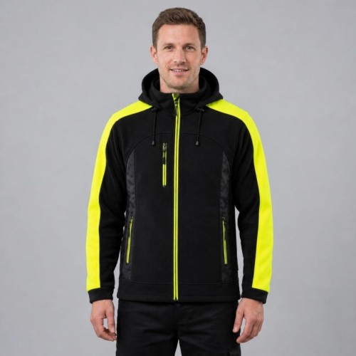 Bluza polarowa z kapturem CLASSWORK+K czarno-żółta na modelu