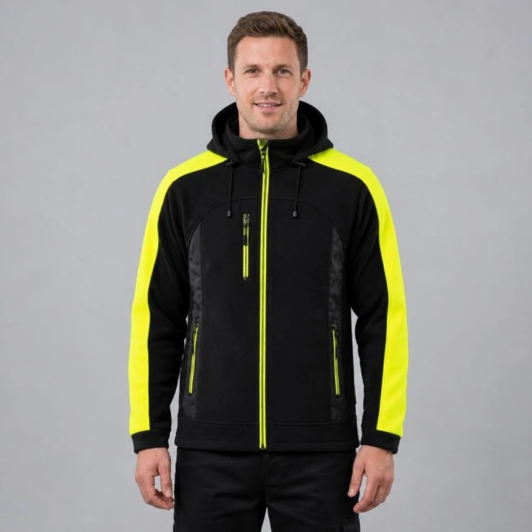 Bluza polarowa z kapturem CLASSWORK+K czarno-żółta na modelu
