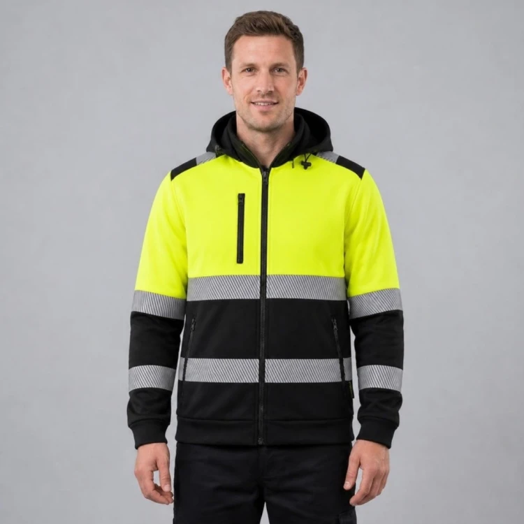 Bluza odblaskowa z kapturem JHK HV SIGNAL żółto-czarna na modelu