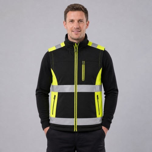 Kamizelka robocza softshell ORION czarno-żółta na modelu