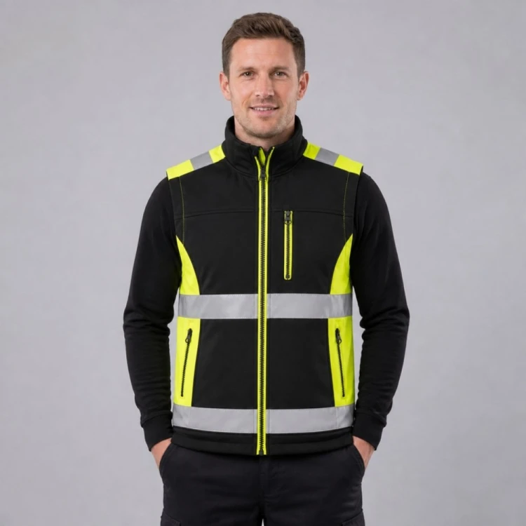 Kamizelka robocza softshell ORION czarno-żółta na modelu
