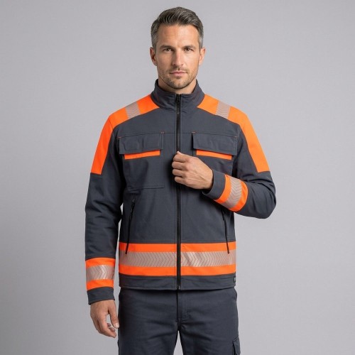 Bluza robocza ACTIFLEX NEO grafitowo-pomarańczowa odblaskowa na modelu