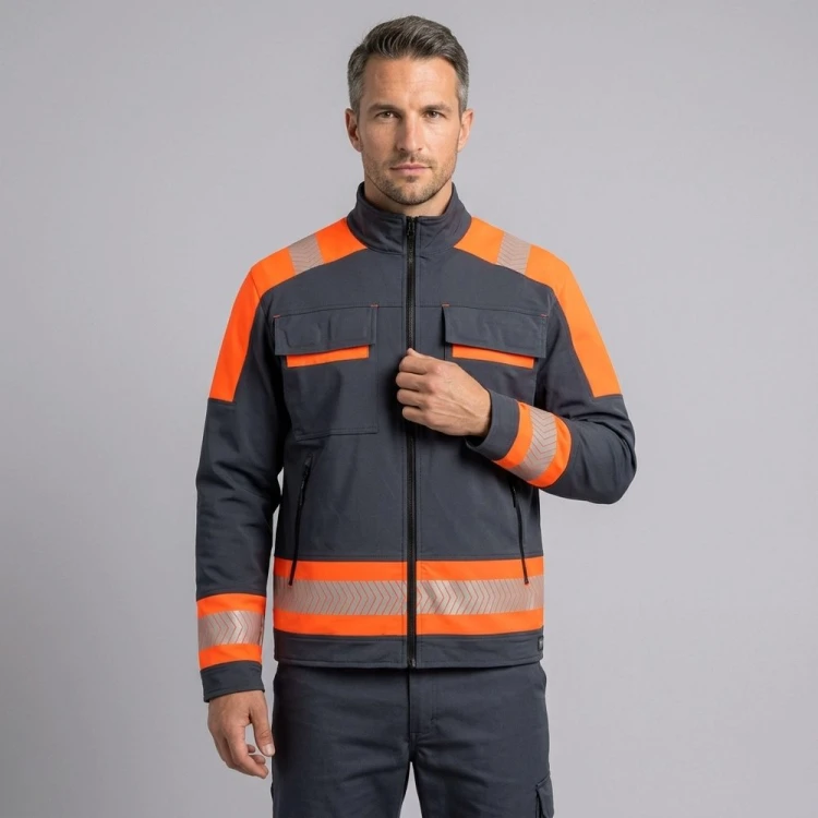 Bluza robocza ACTIFLEX NEO grafitowo-pomarańczowa odblaskowa na modelu