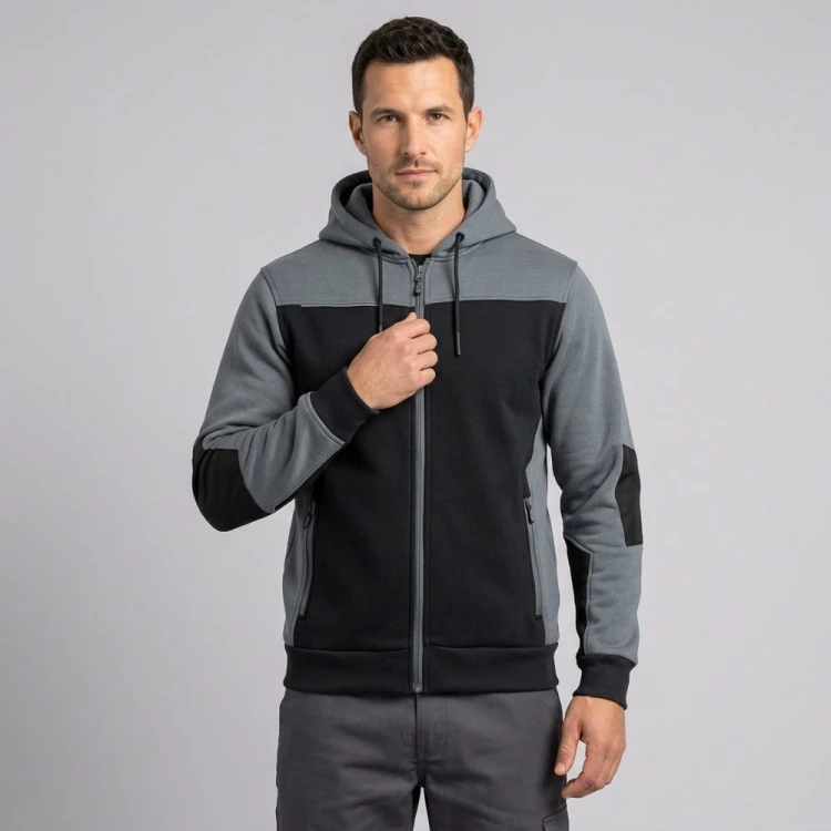 Bluza dresowa robocza COMFORT PLUS czarno-szara na modelu