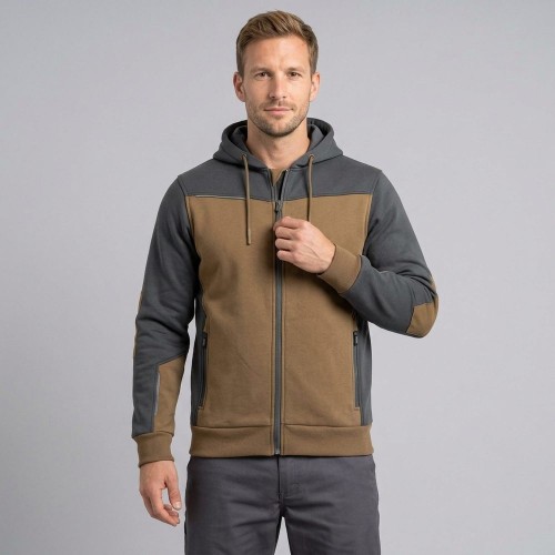 Bluza dresowa robocza COMFORT PLUS brązowo-szara na modelu