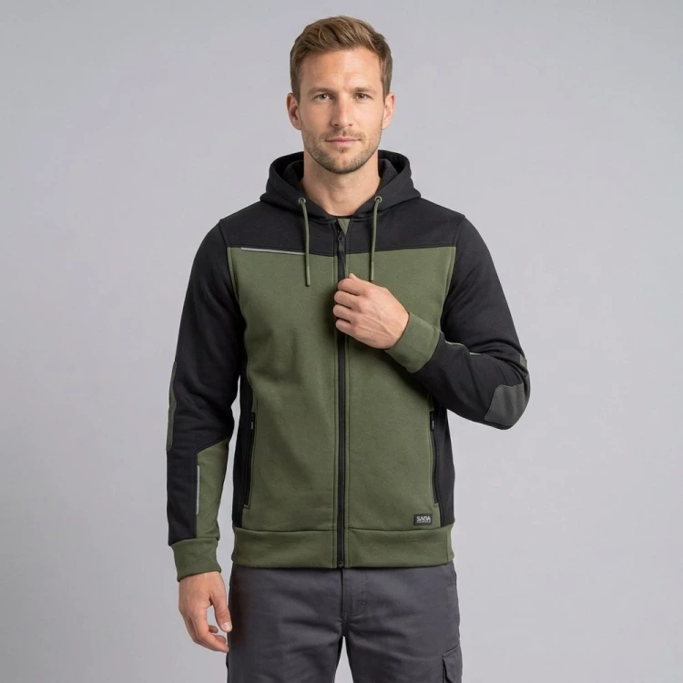 Bluza dresowa robocza COMFORT PLUS oliwkowo-czarna na modelu