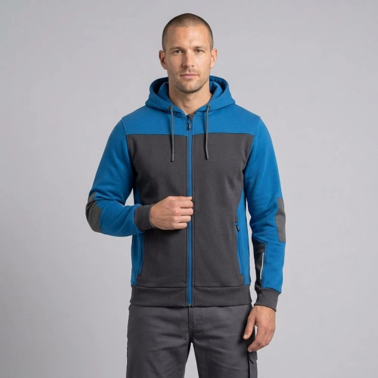 Bluza dresowa robocza COMFORT PLUS szaro-niebieska na modelu