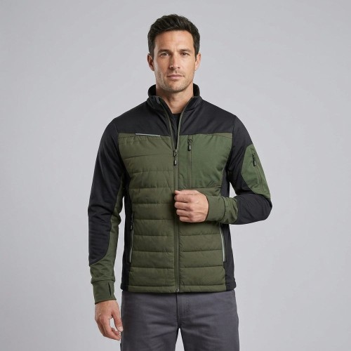 Bluza hybrydowa robocza COMFORT PLUS oliwkowo-czarna na modelu