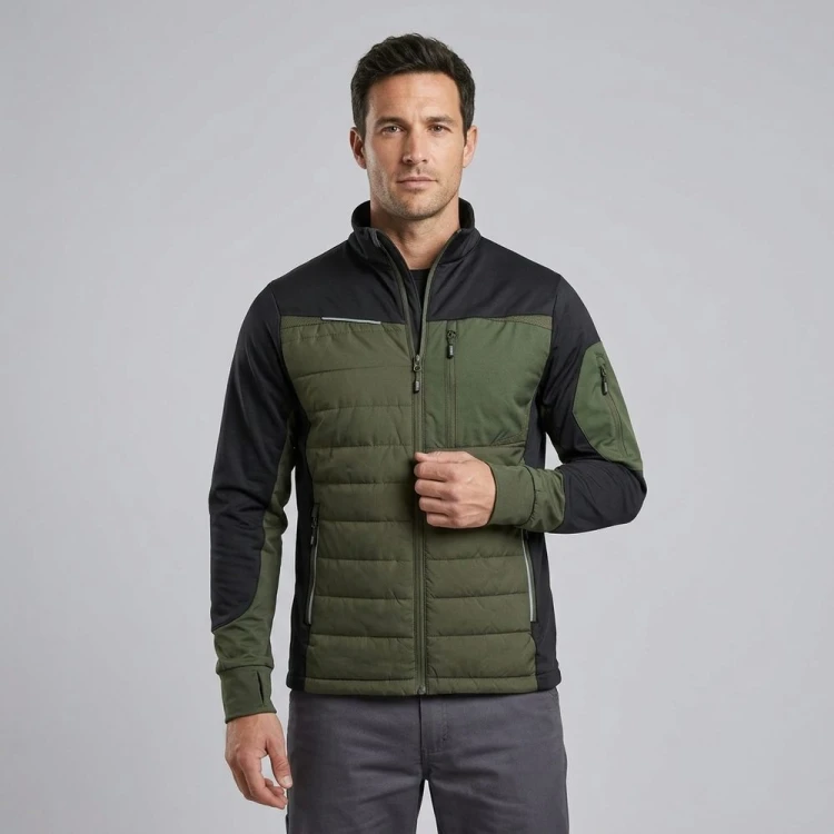 Bluza hybrydowa robocza COMFORT PLUS oliwkowo-czarna na modelu