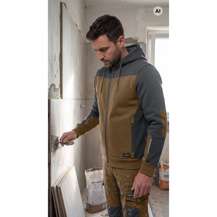 Bluza dresowa COMFORT PLUS brązowo-szara w pracy – ujęcie 2