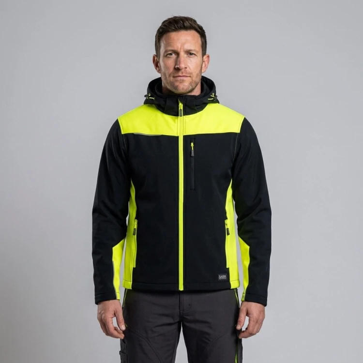 Softshell roboczy COMFORT PLUS czarno-seledynowy na modelu